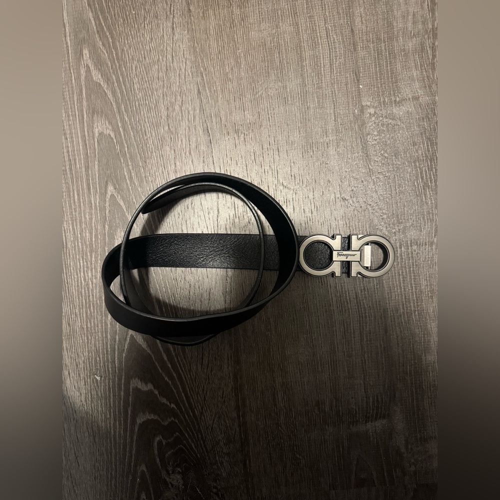 Salvatore Ferragamo Black and Silver Gancini Belt